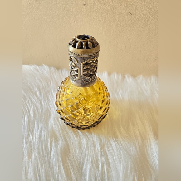 Art Glass Catalytic Effusion Fragrance Oil Diffuser Lamp Brown Swirls Gold Cap - Picture 8 of 10